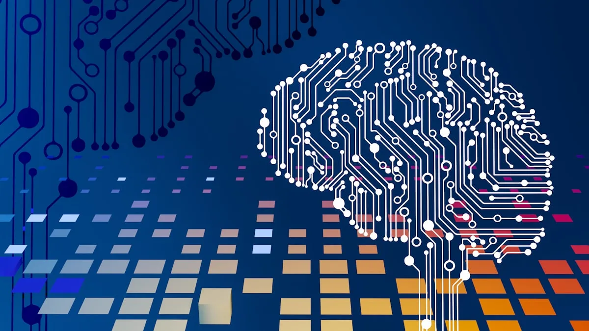 An AI chip on a circuit board glowing blue, representing artificial intelligence and machine learning.