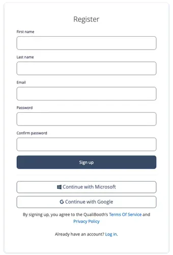 QualiBooth账户创建页面截图。