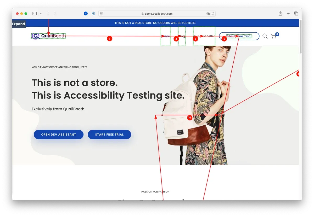 解决方案助手的屏幕截图，直观展示屏幕阅读器在页面中的路径。